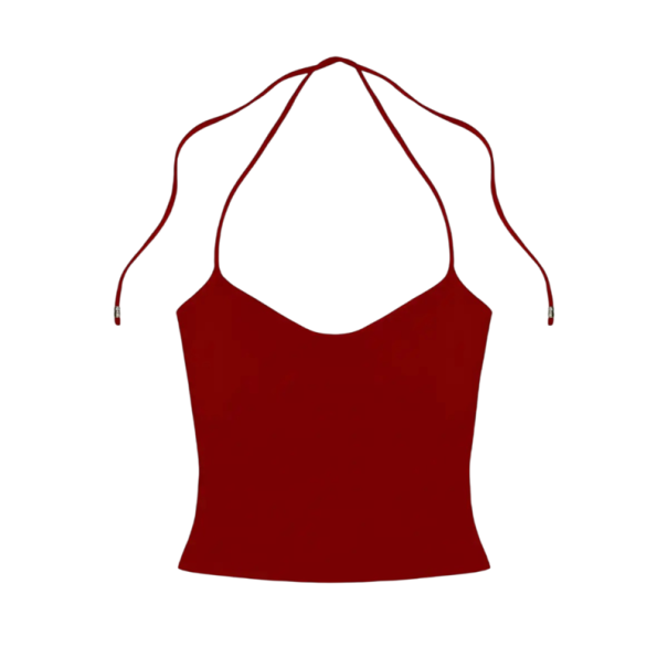 Camiseta sin mangas para mujer de un solo color con tirantes finos y escote redondo Crop top Material nylon spandex Top moderno de verano rojo M