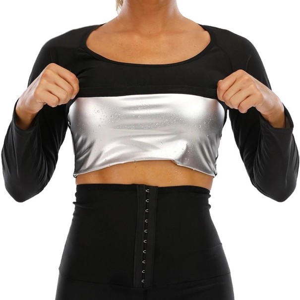 Camiseta térmica negra de manga larga para mujer. Camiseta fitness con efecto sauna. Camiseta moldeadora para quemar grasa. Camiseta deportiva de compresión. M