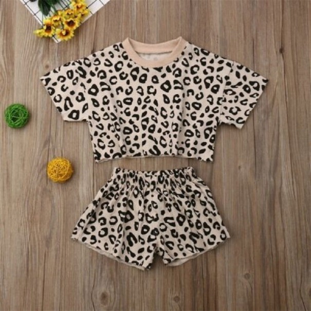 Camiseta y pantalón corto con estampado de leopardo para niña beige 6-12 meses