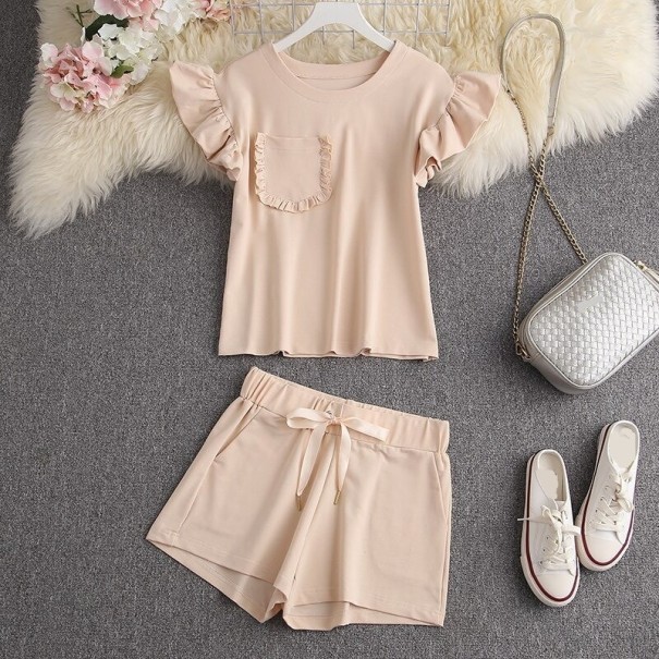 Camiseta y pantalón corto mujer B1172 beige S