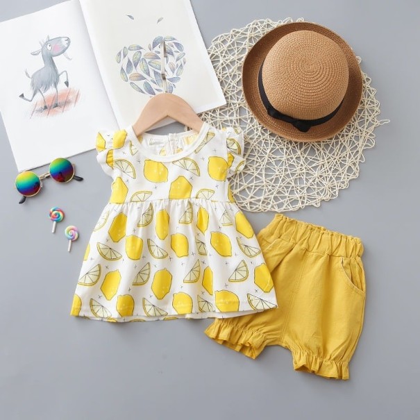 Camiseta y pantalón corto niña L1086 amarillo 12-24 meses
