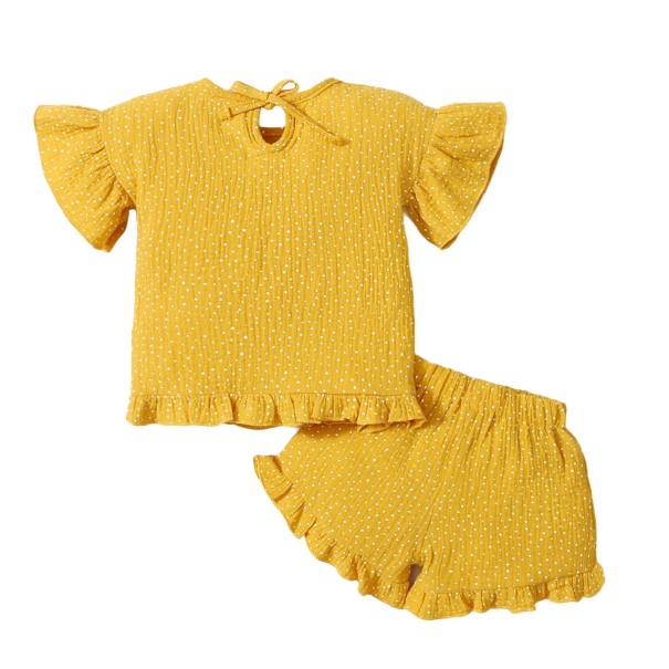 Camiseta y pantalón corto niña L1273 amarillo oscuro 12-18 meses