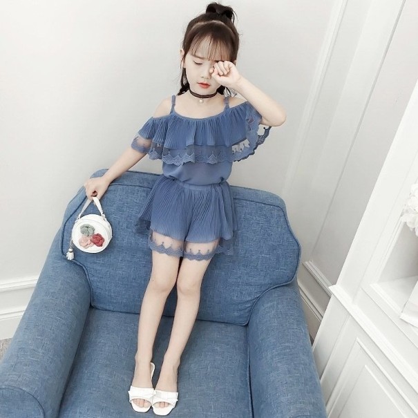 Camiseta y pantalón corto niña L1404 azul 4
