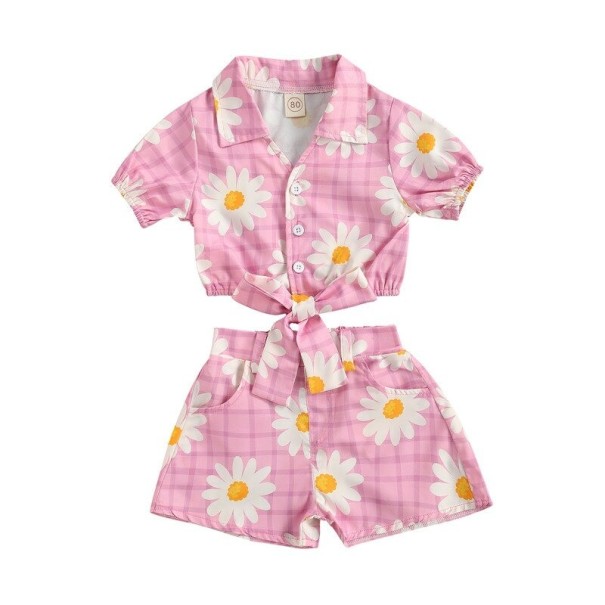 Camiseta y pantalón corto niña L1518 rosa 6-12 meses