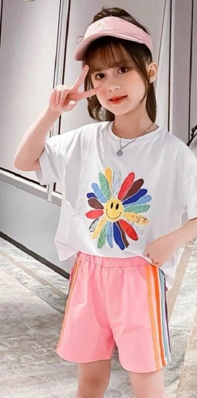 Camiseta y pantalón corto niña L1542 rosa 8