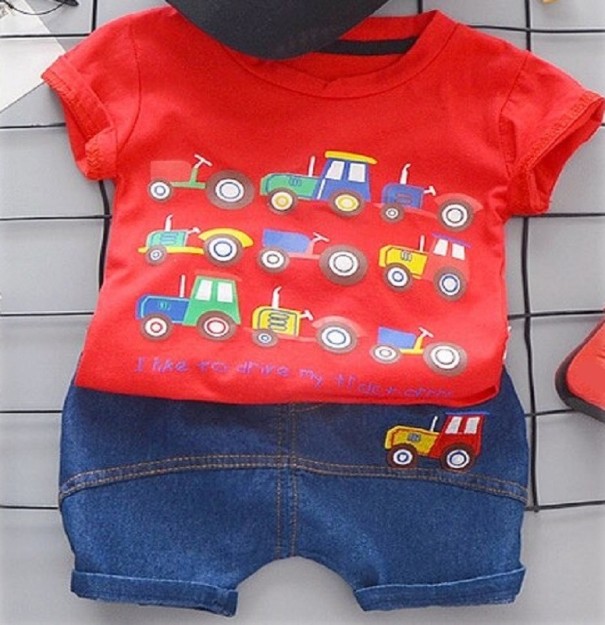 Camiseta y pantalón corto niño L1728 rojo 12-24 meses