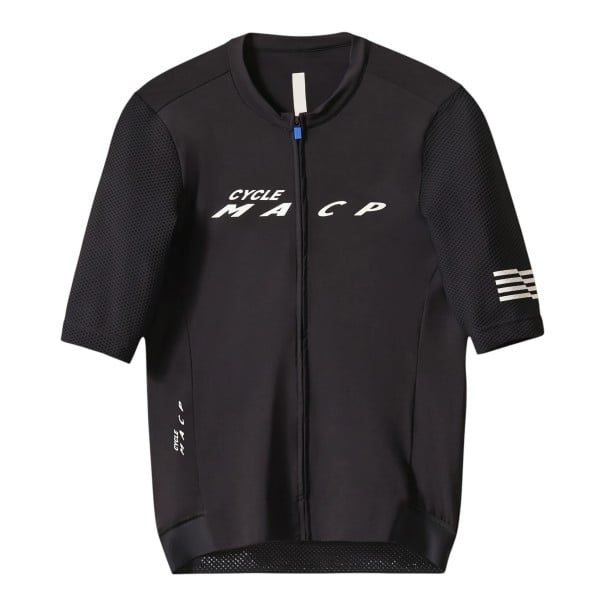 Camisola de ciclismo masculina justa com mangas curtas e fecho de correr ao longo de todo o comprimento com mangas em rede e riscas preto S
