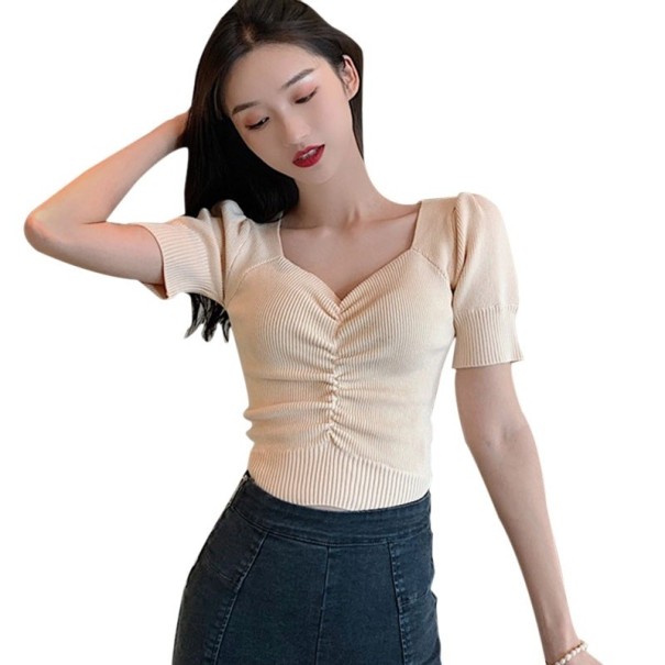 Camisola feminina franzida elástica bege