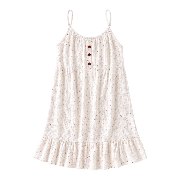 Camisón de mujer color crema hasta la rodilla con pequeñas flores en tirantes ajustables con escote fruncido y volante en el dobladillo L