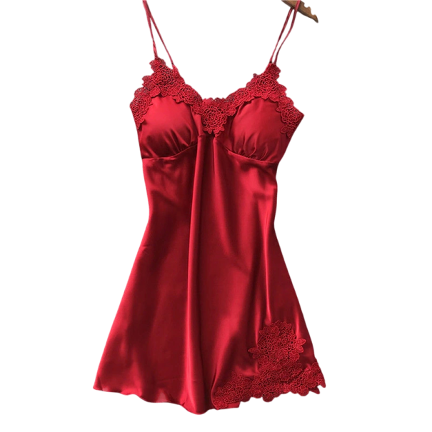 Camisón sexy de mujer con encaje Ropa interior suelta de un solo color con escote en V Material elástico y cómodo Poliéster Spandex rojo L