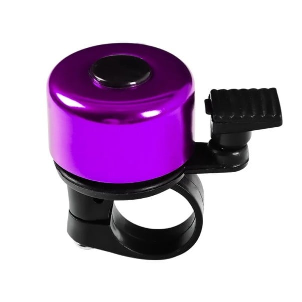 Campainha de bicicleta 5,5 x 5 cm para guiadores Diâmetro 22–25 mm Campainha de bicicleta metálica com tom alto Resistente à corrosão Acessório de segurança roxo