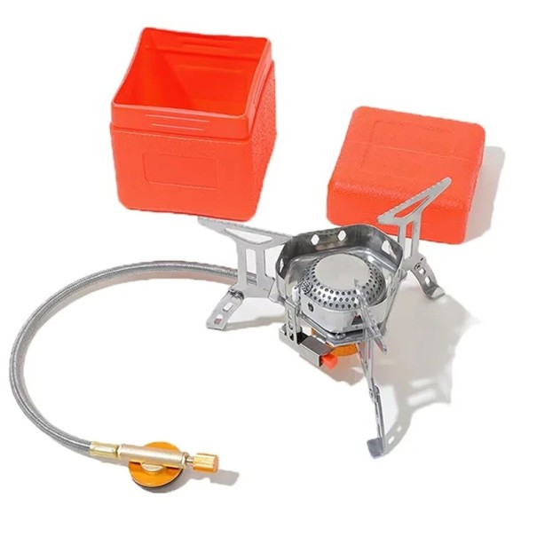 Camping RVS Gasfornuis 3000W Opvouwbare Brander 16x8 cm Slang 37 cm Compact Formaat Opbergdoos Buiten Koken Onderweg 1