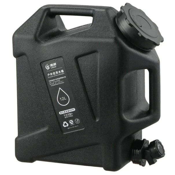 Camping-Wasserbehälter, 12 l, tragbarer Wasserbeutel mit Wasserhahn, faltbarer Eimer für den Außenbereich, Picknick-Wassertank, große Kapazität schwarz