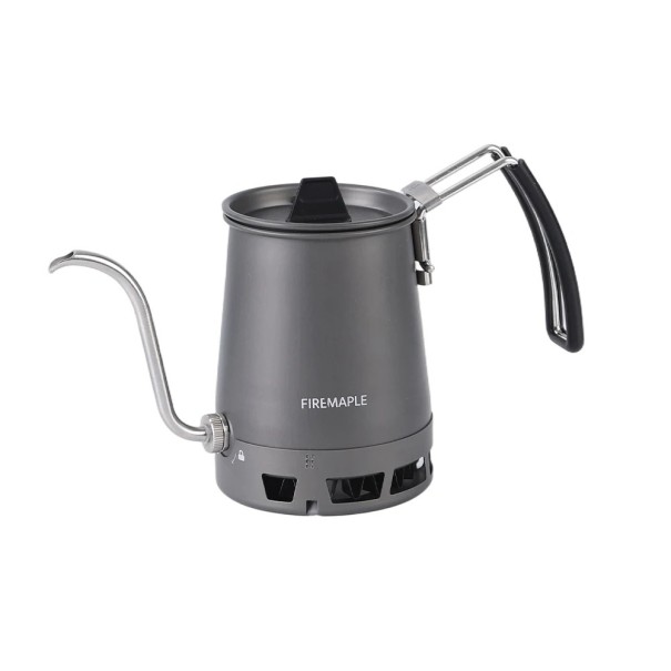 Campingkaffee-Kanne 0,35 l Schmaler Schwanenhals und Wärmetauscher Klappbarer Edelstahlgriff Grau Für Wandern Camping und Filterkaffee