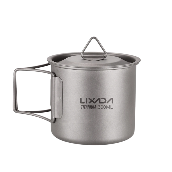 Cană de apă din titan, 300 ml, 8 x 7,3 cm, pliabilă ultraușoară, cu capac și geantă de depozitare, cană de camping din titan pentru drumeții 1
