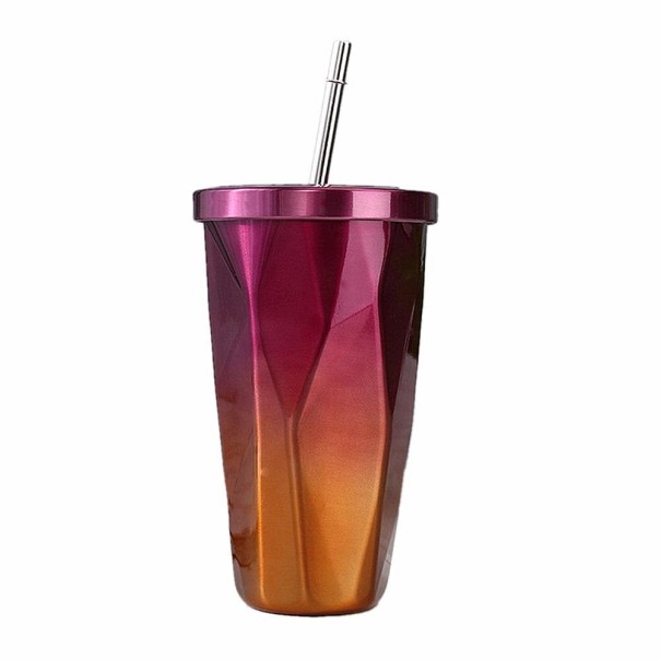 Cană de călătorie din oțel inoxidabil cu paie violet