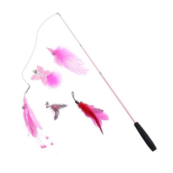 Caña de pescar de plumas para gatos rosa