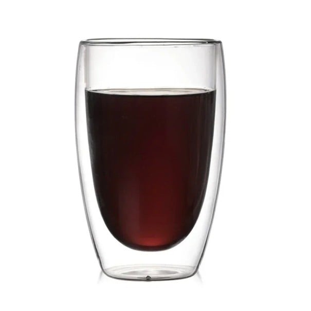 Cană din sticlă cu pereți dubli 450 ml Cana termorezistentă la căldură fără mâner Cana mare, elegantă din sticlă pentru ceai, cafea, smoothie-uri 1