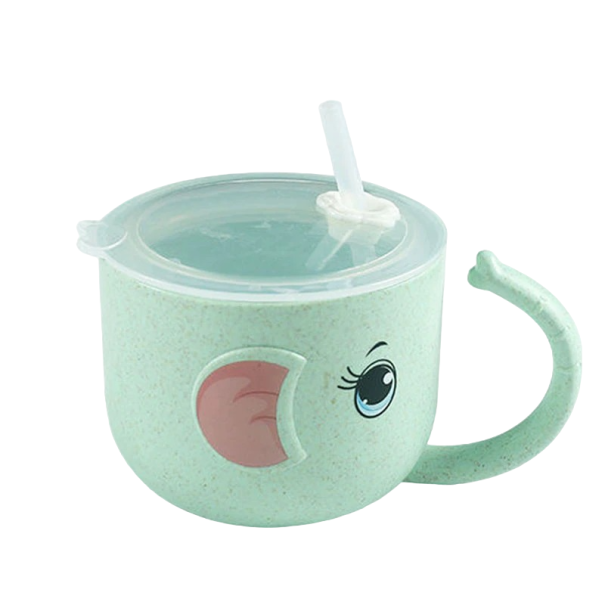 Cana pentru copii cu paie de elefant verde
