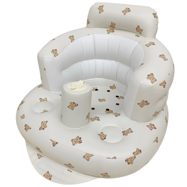 Canapea gonflabilă pentru bebeluși 58x53x40 cm Scaun pentru bebeluși din PVC moale Ajutor pentru șezut cu suport Model ursuleț de pluș Babysitting 1
