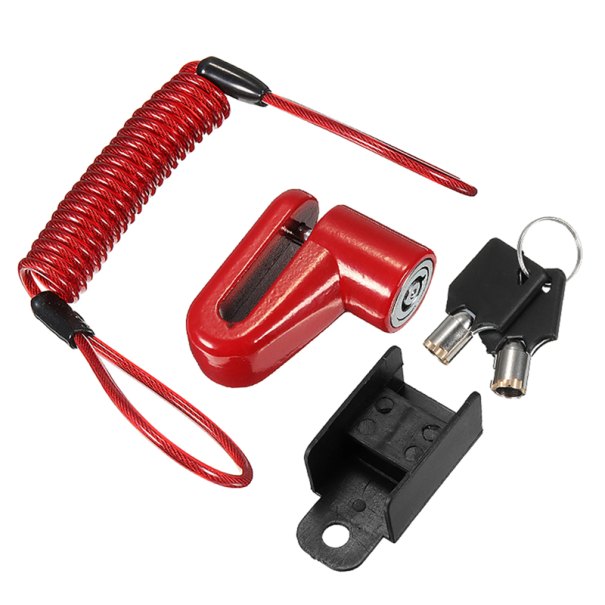 Candado de disco de freno de acero con cable espiral de acero para patinete eléctrico Xiaomi Mijia M365 y otros modelos de e-scooters rojo