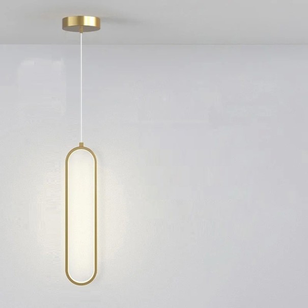 Candeeiro suspenso LED minimalista 16 W Iluminação oval moderna com cabo suspenso de 2 m Candeeiro de metal inox, luz branca quente 9 x 40 cm dourado