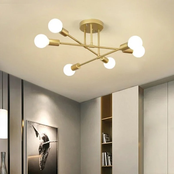 Candeeiro suspenso moderno em forma de estrela Design ajustável 6 fontes de luz Estrutura metálica Soquete E27 compatível com LED Iluminação dourado