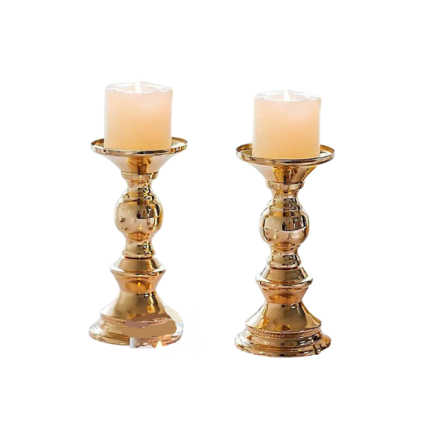 Candelabre aurii cu picior 2 bucăți vintage din metal cu detaliu din cristal suporturi decorative pentru lumânări pentru masă în interior 1