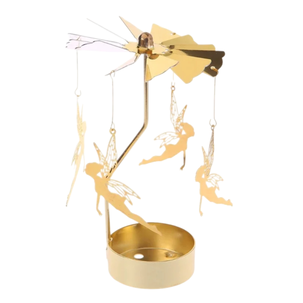 Candelabro giratorio de metal 13 x 8 cm con hadas Candelabro dorado para velas de té Decoración de mesa giratoria Motivo de cuento de hadas Regalo para niños y adultos 1