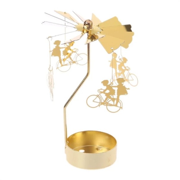 Candelabro giratorio de metal 13 x 8 cm con motivo ciclista Decoración navideña Soporte para velas de té Candelabro giratorio para mesa Regalo 1