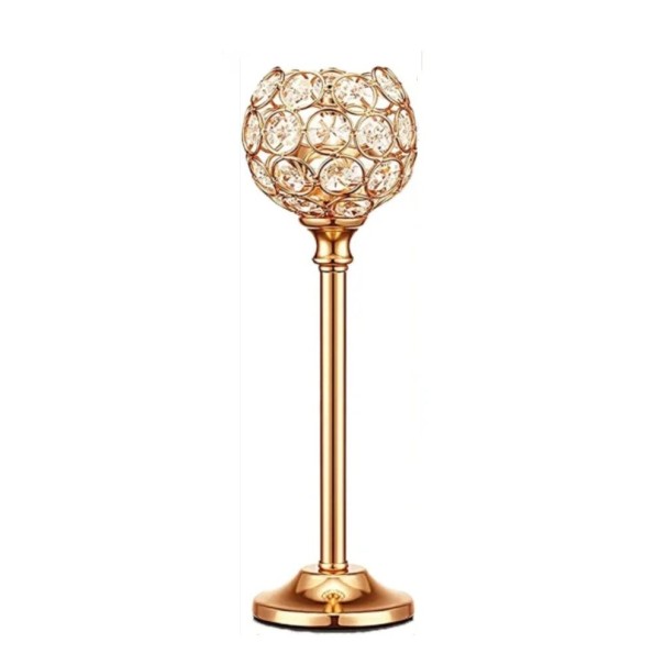 Candelabro in cristallo con decorazione sferica 27 × 8 cm supporto in metallo con pietre di cristallo candelabro lucido per decorazione di tavoli per matrimoni e compleanni oro