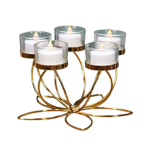 Candelabro metálico para 5 velas suporte arqueado 18 × 17 × 10 cm suporte de ferro dourado para velas de chá decoração de mesa para noites românticas 1