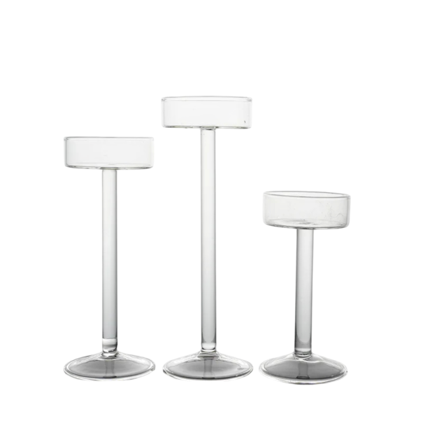 Candelabros de vidrio en pie alto set de 3 piezas 12–18,5 cm cristal transparente candelabros decorativos para mesa de comedor cena romántica decoración del hogar 1