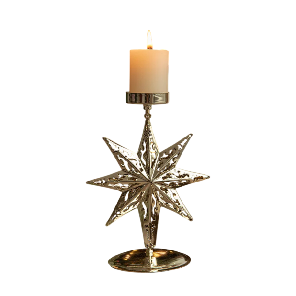 Candelabru de Crăciun cu stea 17 × 12,7 cm suport decorativ din fier forjat auriu pentru lumâncă decor de iarnă pentru acasă 1