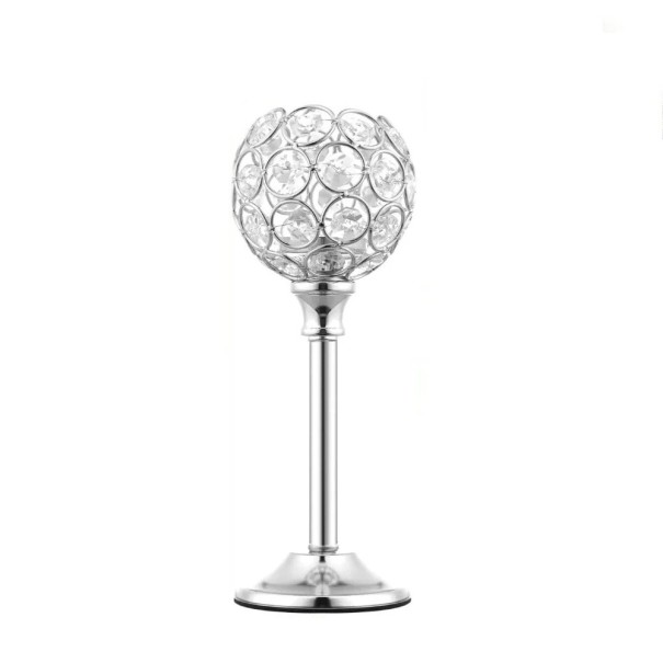Candelabru din cristal cu suport pentru lumâncă 22 × 8 cm metal și pietricele din cristal decorare strălucitoare a mesei pentru nunți și petreceri de naștere argint