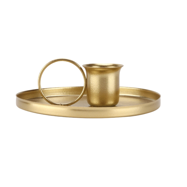 Candelabru metalic retro de masă cu mânere 10,3 × 3 cm suport de lumânare din fier forjat candelabru decorativ pentru decorarea mesei aur