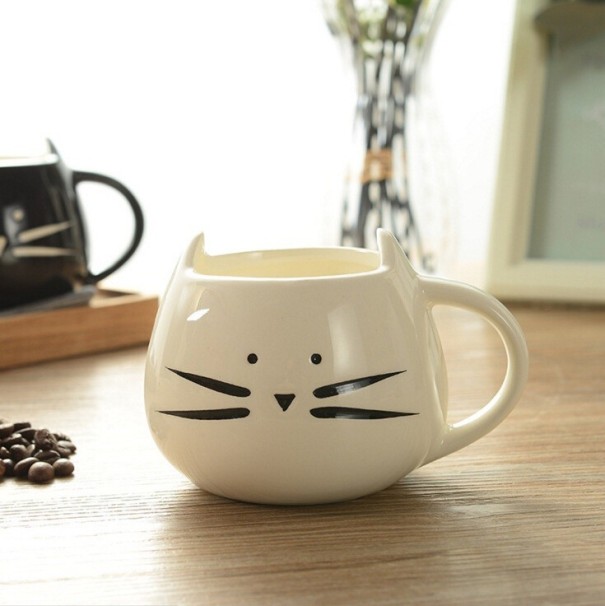 Caneca de cerâmica com gato J1340 branco