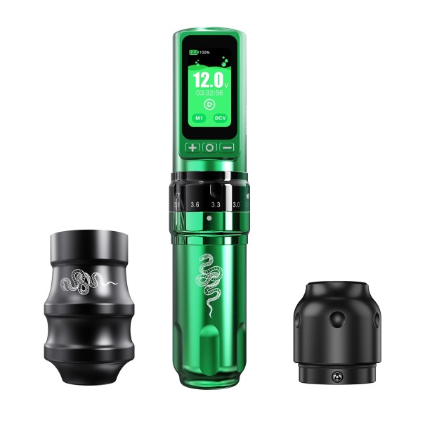 Caneta de tatuagem sem fios Dragonhawk Fold Pro verde-preto com uma bateria motor MCORE-C3 altura ajustável 2,4-4,2 mm 3000 mAh 1