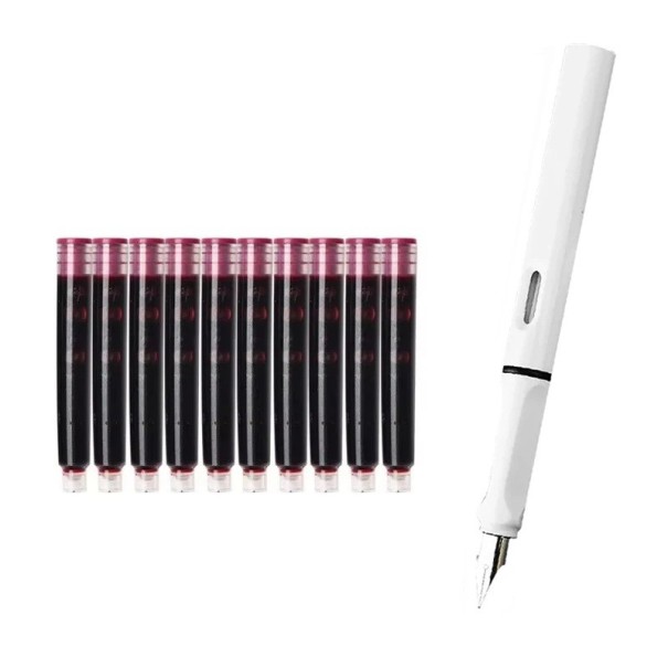 Caneta de tinta recarregável branca com recarga de tinta substituível 13,8 cm 0,38 mm caneta de caligrafia para escola escritório escrita diária vermelho