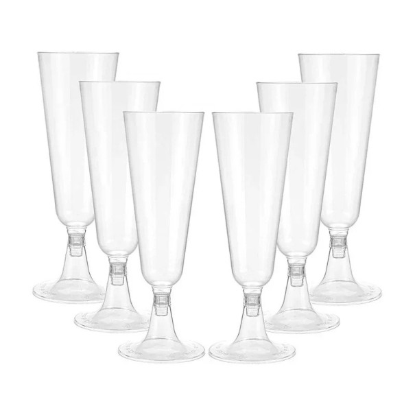Cani din plastic pentru șampanie 25 buc 150–160 ml flauturi elegante din plastic diverse variante de culoare pahare pentru vin spumant pentru sărbători și petreceri transparent