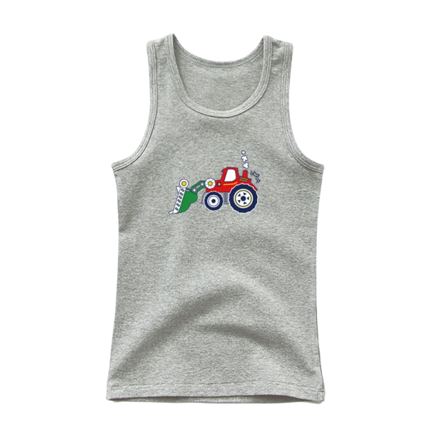 Canotta in cotone per bambini con stampa di trattore T-shirt monocolore senza maniche con scollatura a O Top estivo per ragazzi e ragazze grigio 10