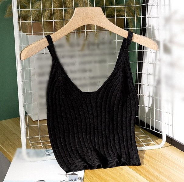 Canotta lavorata a maglia da donna A2965 nero