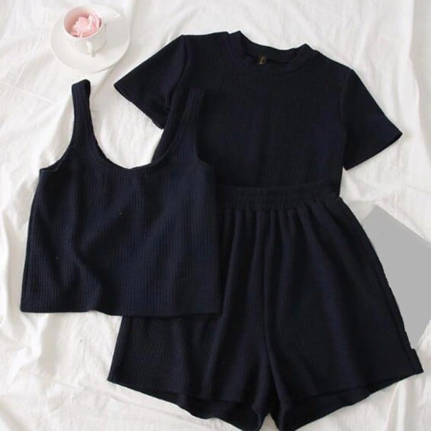 Canotta, maglietta e pantaloni corti da donna blu scuro
