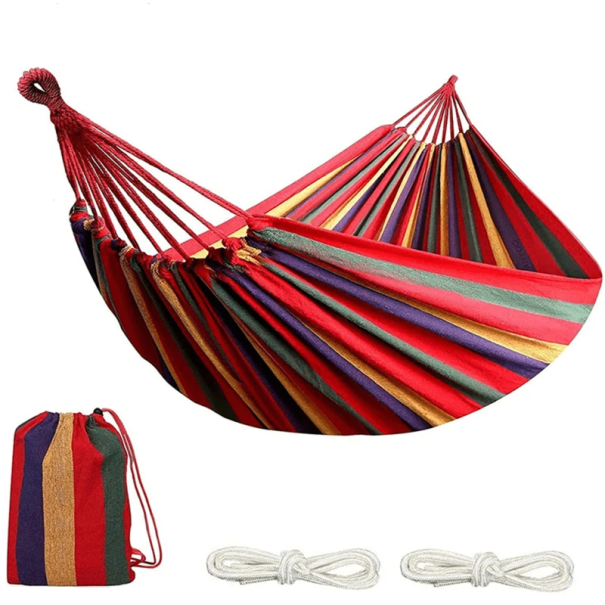 Canvas Hammock 260x80 cm Strong Wide Hanging Bed Portable Fabric Swing for Outdoor Camping and Leisure Use red
