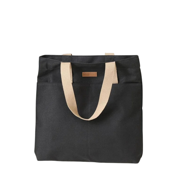 Canvas-Umhängetasche, 38 x 35 cm, Unisex-Tasche ohne Reißverschluss, große Kapazität, elegante Einkaufshandtasche, Arbeits-Canvas-Tasche schwarz