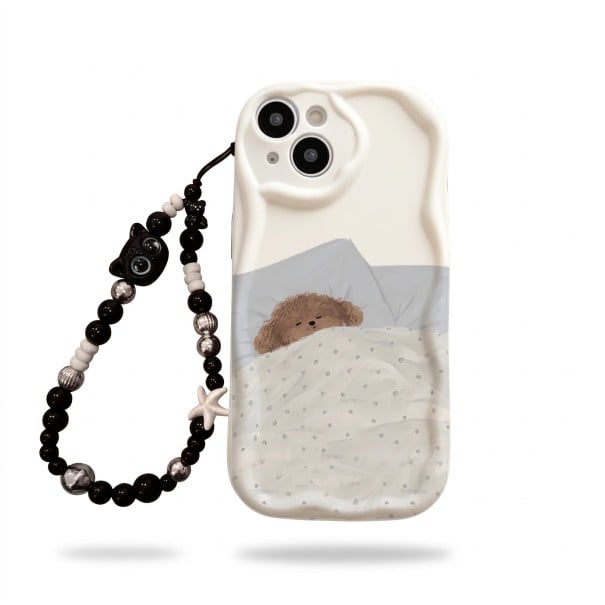Capa com cão para Samsung Galaxy A15 4G e 5G Corrente de pérolas para pulso Resistente Proteção dos cantos e da câmara Cão a dormir Borda ondulada 1