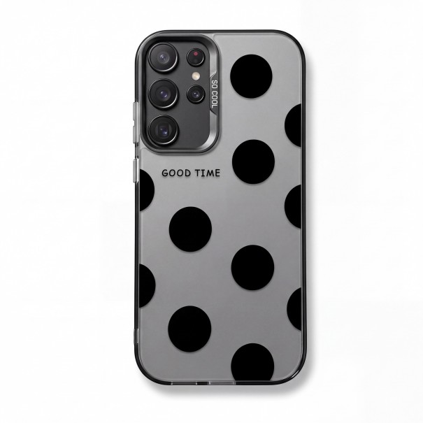 Capa com Padrão de Bolinhas para Samsung Galaxy A16 5G Resistente e ultra fina Cinza mate com grandes bolinhas pretas Bordas pretas Proteção da câmara 1