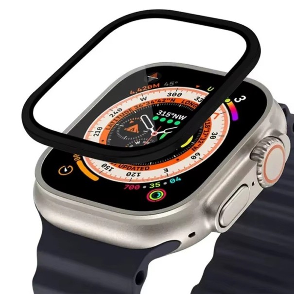 Capa de alumínio com vidro temperado para Apple Watch Ultra 1 2 3 49 mm proteção de ecrã 9H resistente a riscos preto