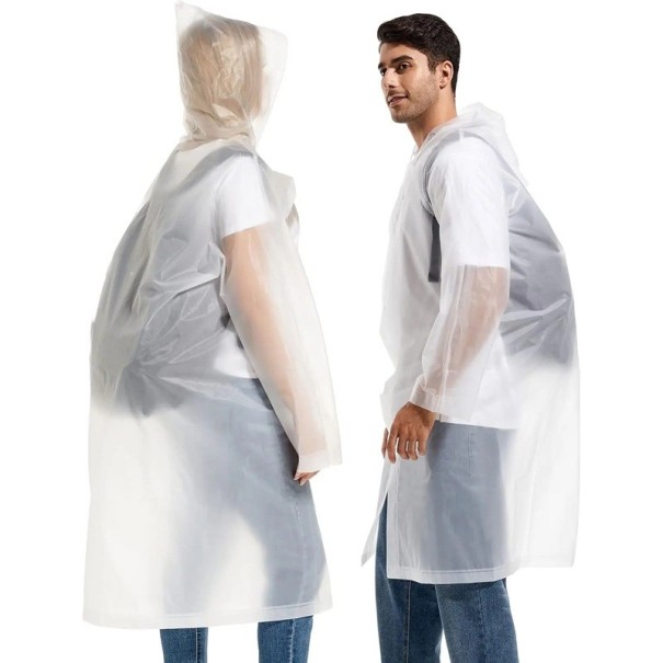 Capa de chuva longa com capuz fecho de botões leve transparente unissexo proteção contra a chuva uso diário uso exterior branco
