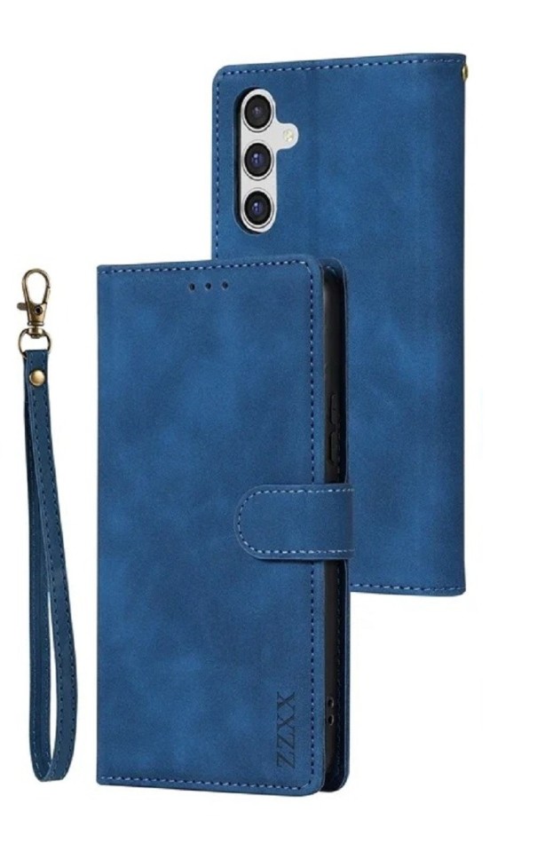 Capa de pele flip para Samsung A34 azul